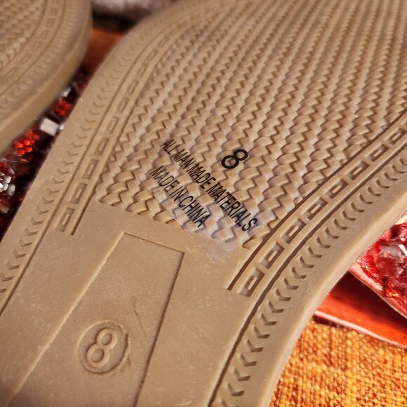 H2K Womens Glitter Bling Fancy Slide Flat Low Wedge Sparkle Sandals Shoes Red - Picture 6 of 8